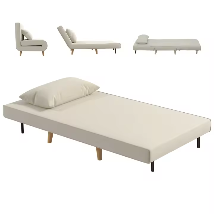 HOMCOM Sofá Cama Individual 3 en 1, Sillón Cama Plegable con Respaldo Ajustable en 6 Posiciones, Asiento Amplio, Almohada Acolchada, Patas de Madera, Carga 350 kg, 94x78x80 cm, Crema - 1