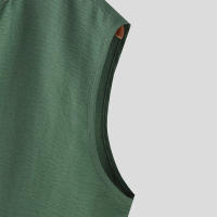 Camisa INCERUN Para Hombre De Color Sólido Cuello Erguido Sin Mangas Botones Estilo Casual Verano Moda Streetwear Tallas S-5XL - details 11