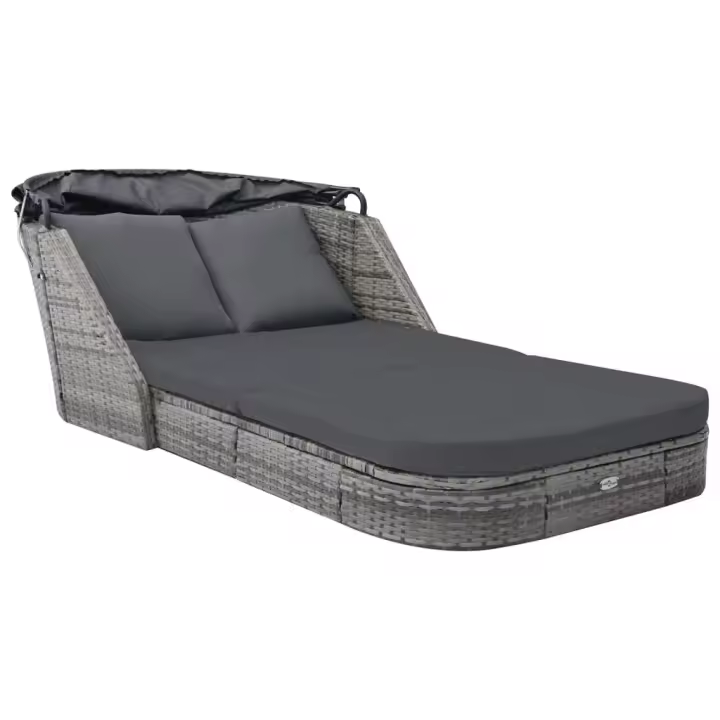 vidaXL Tumbona con capota de ratán sintético gris antracita - 1