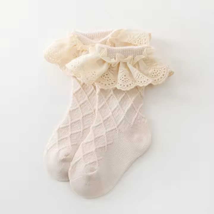 Calcetines Largos De Encaje Para Bebés Y Niñas Recién Nacidos Con Flor Cotton Suave Para Otoño Primavera Adecuados Para 0-5 Años - 1