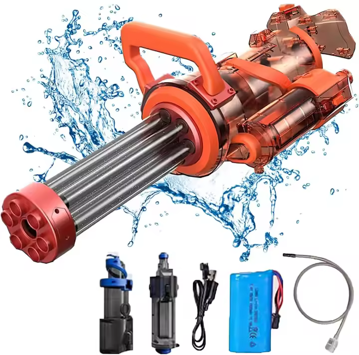 Gatling Pistola de agua eléctrica, pistola de agua eléctrica de doble cañón, emisión de luz, módulo de batería recargable incluido, pistola de agua eléctrica para adultos y niños - 1