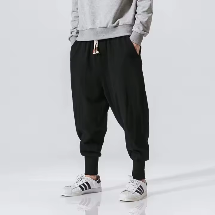 Pantalones Harem de Algodón y Lino para Hombres Estilo Casual con Cintura Elástica - 1
