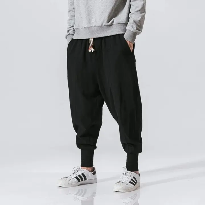 Pantalones Harem de Algodón y Lino para Hombres Estilo Casual con Cintura Elástica - 1