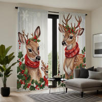 2pcs Cortinas Decorativas De Navidad Con Dibujo De Ciervo Y Fruta Roja Estampadas Digitalmente Cortinas De Casa Estilo Pastoral - details 4