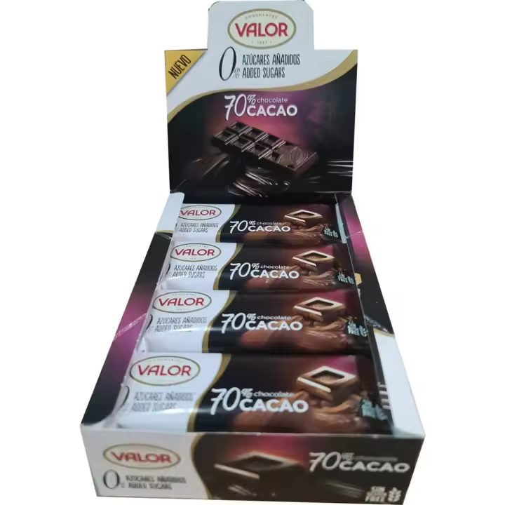 Chocolate Valor 70% Cacao Sin Azúcarcar Tableta Impulso 20 chocolatinas de 35 g - 1