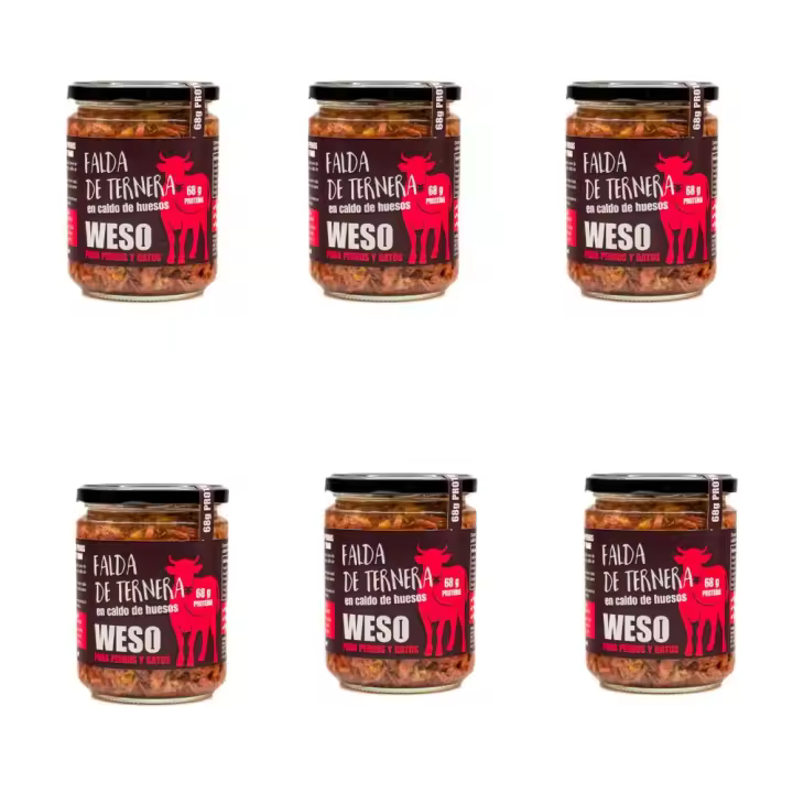 Comida Húmeda WESO Perros-Gatos - Falda de Ternera en Caldo de Huesos - 6 Unidades x 400 gr - Complemento Natural-ANIMALUJOS - 1