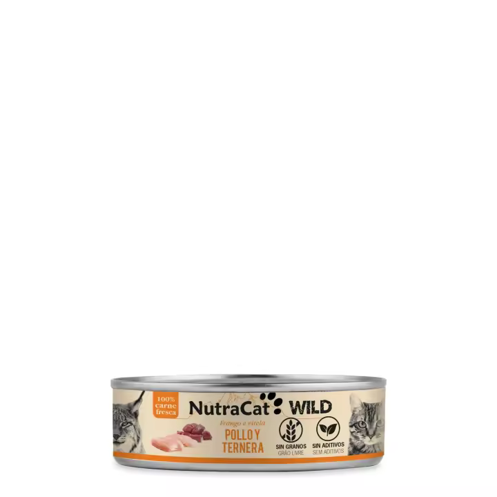 Lata de pollo y ternera para gatos NutraCat WILD 80g 15 LATAS - 1