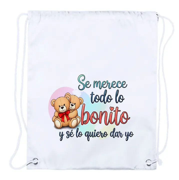 2 Mochilas de cuerdas frase bonita amor lindo ositos regalo san valentin playa piscina picnic excursion - 1