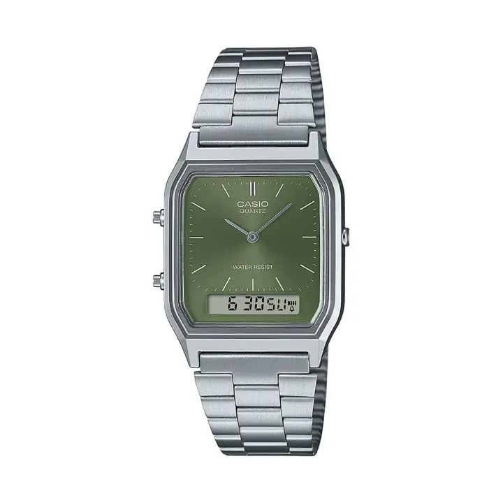RELOJ CASIO AQ-230A-3AMQYES RETRO VINTAGE EDGY COLLECTION VERDE DE HOMBRE ACERO ANALOGICO-DIGITAL - 1