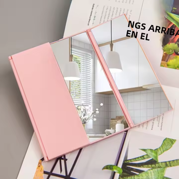Espejo De Maquillaje Portátil Ajustable Trípode Triple Plegable De Plástico Rosa Verde Herramienta De Belleza Para Mujeres - 1