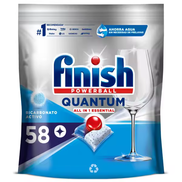 Finish - Powerball Quantum All in 1 Essential Pastillas para el lavavajillas, aroma Regular, 58 pastillas - 1