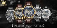 Reloj Mecánico Para Hombre OLEVS 6661 Con Esqueleto Resistente Al Agua Y Luminoso De Cuero Acero Inoxidable Dial Circular De 41mm - details 0