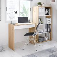 Meimon Mesa de estudio NOA con cajón, 81,5x40x77 cm, melamina blanca con acabado Roble Nodi, guías correderas metálicas, taco ABS antirayaduras, peso máximo mueble 25 kg, cajón con capacidad de 5 kg, diseño moderno y funcional para oficina o habitación. - details 0