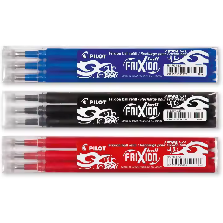 Pilot Recambios para Bolígrafo Frixion Ball/Clicker Tinta Borrable (Pack 3 Negros, 3 Rojos y 3 Azules) - 1