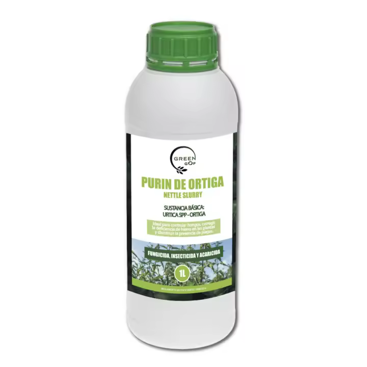 GREEN GOF Purin de Ortiga, 1L. Insecticida, Fungicida, Acaricida para el Control de Hongos y para Corregir la clorosis férrica. Orgánico y 100% Natural. Curativo y Preventivo. - 1