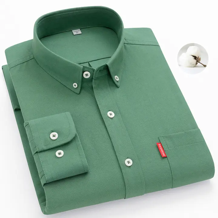 Camisa De Oxford Para Hombre 5XL Manga Larga 100% Algodón Color Sólido Cuello En V Regular Ropa Diaria Botones - 1