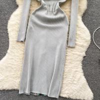 Vestido De Lana Elegante De Otoño Invierno Para Mujer Cintura Alta Botones Cuello Bajado Largo De Contraste Nuevo 2024 - details 23