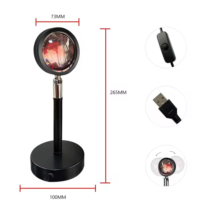 Sunset lamp con USB Raycool  - Lámpara Proyectora de Atardecer 360°, Luz Nocturna LED Romántica para Fotografía y Decoración [Eficiencia Energética A+++] - 1