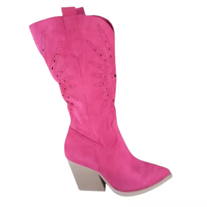 Botines Cowboy Mujer en Rosa Fucsia Azul Beige Caña Alta Calada Primavera Verano Tacón Medio Ancho Cómodos camperos modernas - 1