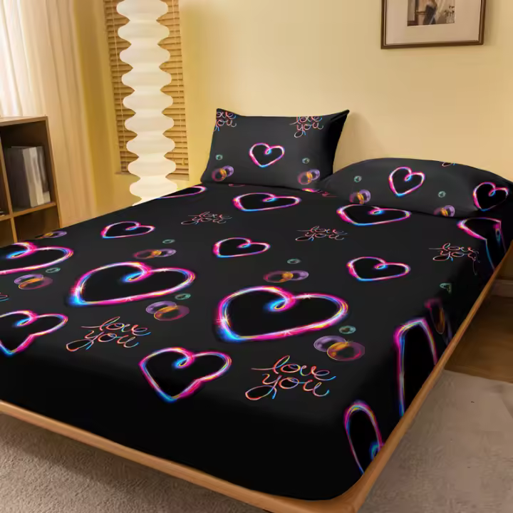 Sábana Ajustada De Corazón Geométrico Sencillo Y Moderno En Acabado Mate Sin Fundas De Almohada Para Dormitorio - 1