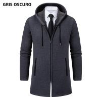 Chaqueta De Punto Para Hombre Con Capucha Y Forro De Plush Thicken Cardigan De Invierno De Color Sólido Abrigo De Moda De Otoño Y Invierno - details 1