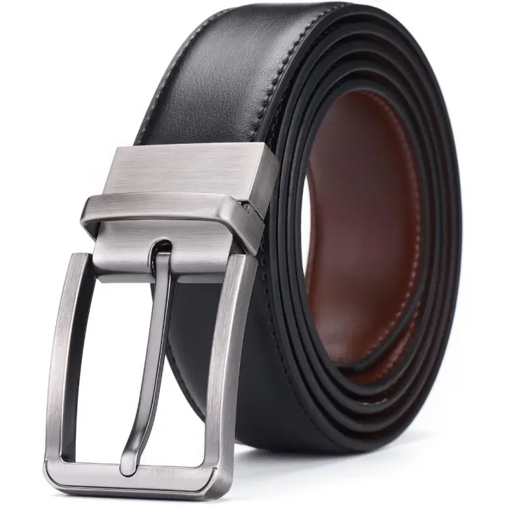 Cinturón De Cuero Reversible Para Hombre, Cinturón Con Hebilla Giratoria, Ideal Para Trajes, Jeans - 1