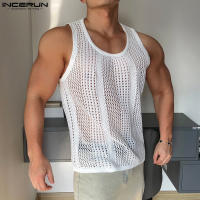 Camiseta De Hombre Para Verano Con Transparencia Y Malla Sin Mangas Estilo Casual Streetwear Moda 2024 Tallas S-5XL INCERUN - details 1