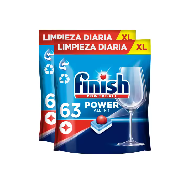 Finish Powerball Power All in 1 Pastillas para lavavajillas Regular 126 Pastillas, Limpieza y Brillo Diario - 1