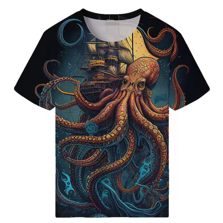Camisetas con estampado de pulpo para hombre, camisa gráfica de la serie Ocean, novedad - 1