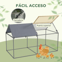 PawHut Jaula para Animales Pequeños Parque para Mascotas de Acero con 1 Puerta Superior y 1 Tela Superior de Anti-UV para Exterior Jardín 198x100x120 cm Plata - details 4