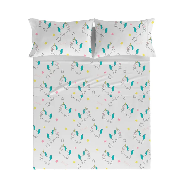 MR. WONDERFUL - Sábana encimera UNICORNIOS 100% algodón 144 hilos, ropa de cama.Disponible para cama de 90 cm (160x270 cm), 135 cm (210x270 cm), 150/160 cm ( 240x270 cm), 180 cm (270x270 cm). Fabricado en España. - 1