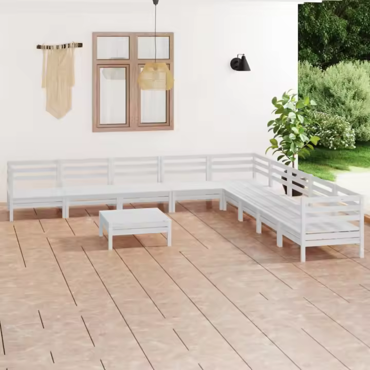 vidaXL Juego de muebles de jardín 10 piezas madera maciza pino blanco - 1