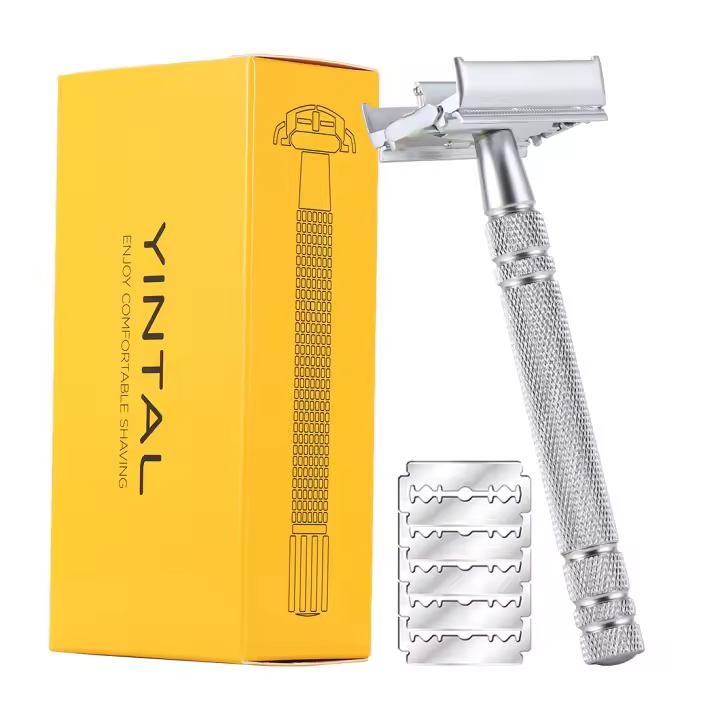 Afeitadora Manual De Seguridad Con Hojas Dobles Y Mariposa Plata Para Hombres 5 Hojas De Cobre Afeitadora Para Cuerpo Y Cara - 1