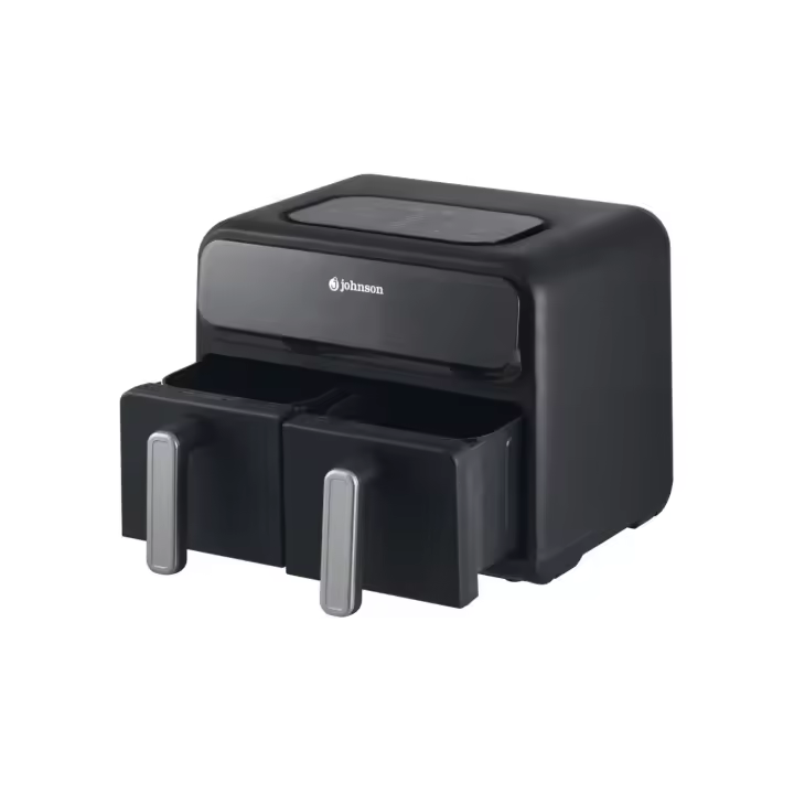 Meimon Freidora de aire Johnson 8L con doble cesto – 2400W, control táctil, 9 programas, Revestimiendo antiadherente, pantalla digital LED con control táctil y ventanas con iluminación interior LED - 1