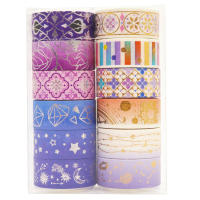 Set De 12 Rolls De Cinta De Washi Estelar Dorada Y Morada Para Scrapbooking Cinta De Máscara Láser Serie De Constelaciones Adhesivo De Tela Para Manualidades Y Estación De Oficina - details 2