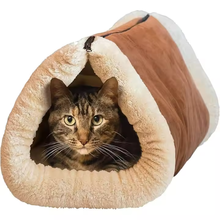 Cama y colchoneta tubular 2 en 1 para gatos con núcleo térmico autocalentable | Casa cálida y portátil para cachorros, suave y acogedora, sin pelo - 1