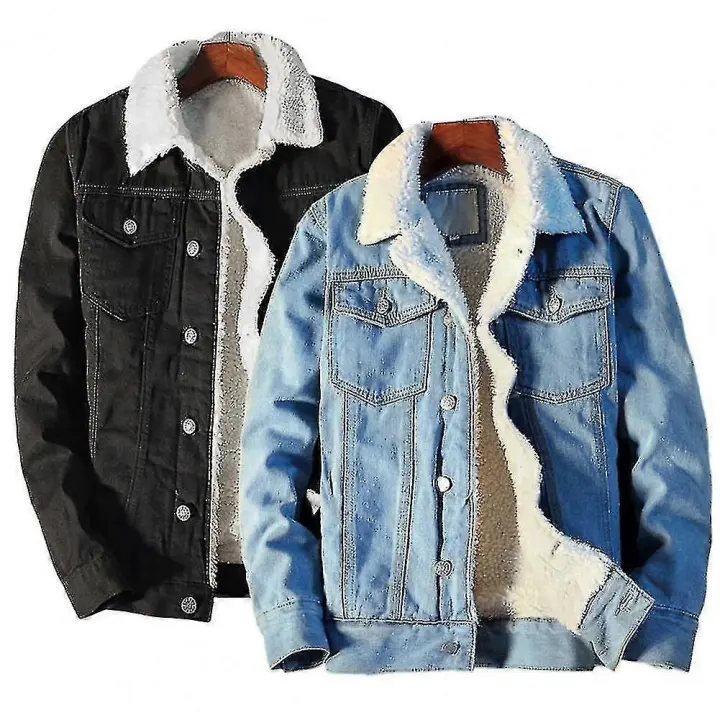 Hombres Otoño Invierno Chaqueta de Mezclilla de Lana Interior Espesar Jeans de Invierno Chaqueta DE LA Capa de Los Hombres Da Vuelta-abajo Chaqueta de Terciopelo Para Hombre Parkas de Piel - 1