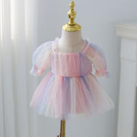 Vestido De Verano Para Bebé Con Pétalos Y Lazo En Malla Colorida Traje De Baño Para Niñas Con Mangas Cortas Estilo Cute - details 0