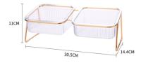 Comedero elevado transparente para gatos y perros pequeños, Dimensiones de 11x30.5x14.4 cmcon soporte de bambú y una inclinación de 15°, que promueve una postura ergonómica durante la alimentación, facilitan la ingesta. Diseño moderno y creativo, ide - details 1