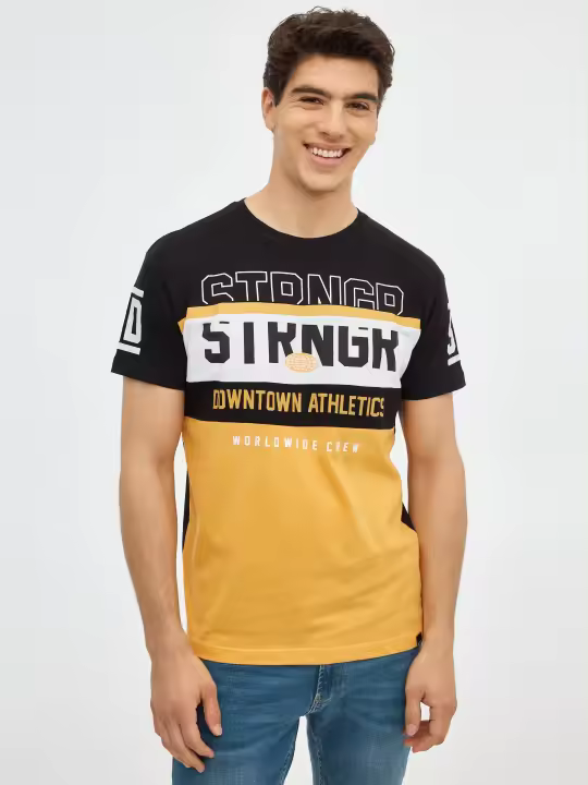 Camiseta de manga corta y cuello clásico con estampado color block y gráficos INSIDE - 1