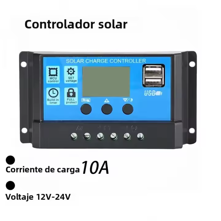 Controlador De Carga Solar EESBAO 12V/24V PWM Con Pantalla LCD Ajustable Y Timer Para Sistema Solar 10A 30A 60A 100A - 1