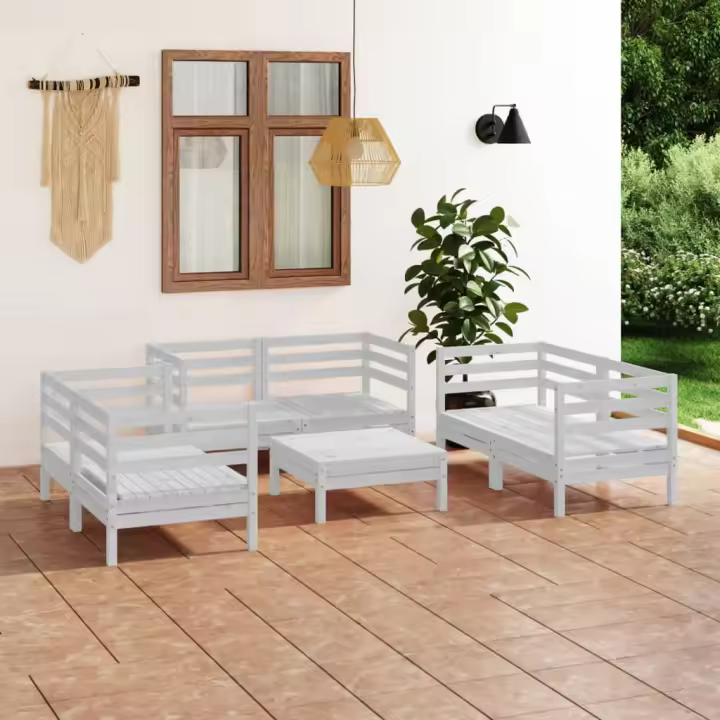 vidaXL Juego de muebles de jardín 7 piezas madera maciza pino blanco - 1