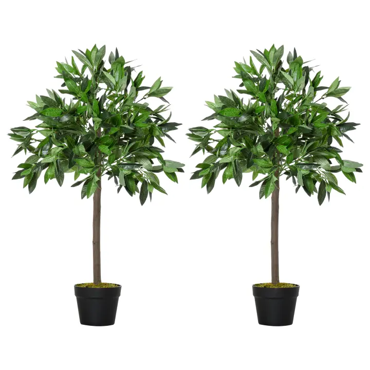Outsunny 2 Plantas Artificiales de 90 cm de Altura Árboles de Laurel Decorativos con Maceta para Hogar Salón Uso en Interiores y Exteriores Verde - 1