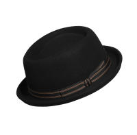 Sombrero De Piel De Cerdo Negro Vintage Para Hombres Con Lazo 100% Lana Feltro Fedoras Unisex Jazz Cap Church Panama Gorras De Gangsters Sombrero De Gentleman - details 4