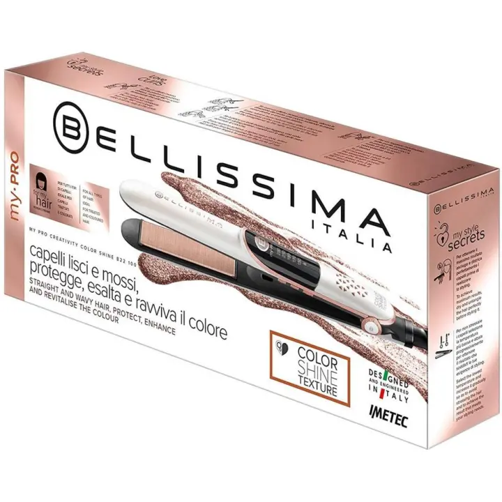 Bellissima Creativity Color Shine B22 100 - Plancha para Cabello Teñido, Revestimiento Protector Color Shine, Placas Basculantes, Temperatura Regulable 150-230°C - 1