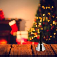 Loud Table & Hand Bell, Office Desk Call Bell with Wooden Handle, Christmas Decoration or Front Desk Bell, 12 cm, Silver - details 3