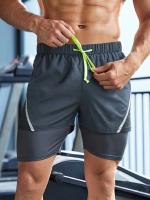 Shorts De Verano Para Hombre Transpirables Casual Con Cintura Elástica 2 En 1 Deporte Secado Rápido Running Doble Capa - details 15