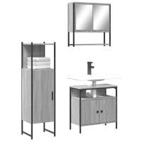 vidaXL Set de muebles de baño 3 pzas madera contrachapada en color Gris sonoma/Roble Sonoma/Roble ahumado y más | almacenamiento funcional diseño moderno para baño dormitorio sala - details 0