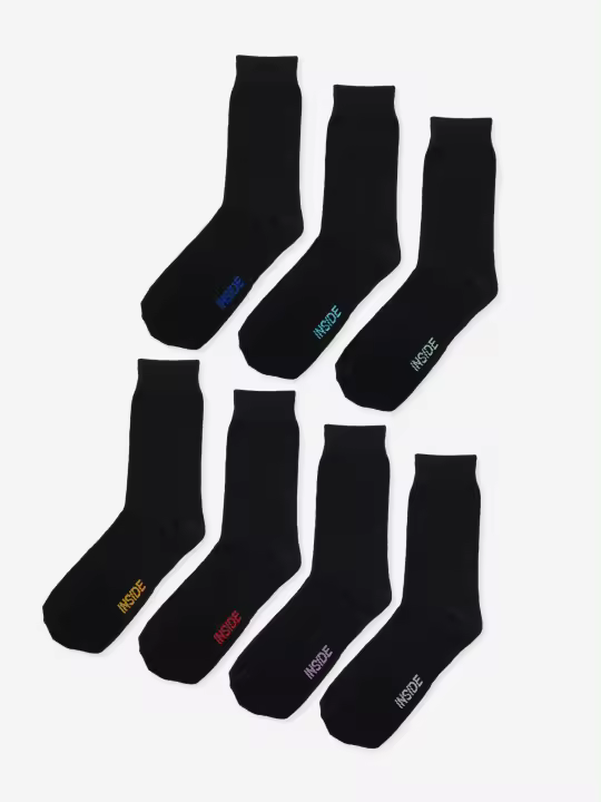 Pack de 7 calcetines negros de altura media con logo INSIDE en diferentes colores - 1