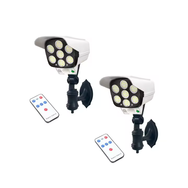 Luz Solar 77LEDs con Sensor de Movimiento para Prevenir Robos y Ahuyentar Ladrones. Diseño Realista de Cámara de Segurdad con 3 Modos de Uso y Control Remoto. Iluminación de exteriores de alta calidad. - 1